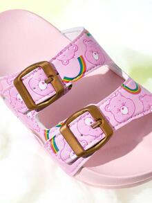 SHEIN X Care Bears 卡通愛心熊兒童拖鞋，透氣快乾，輕量耐用 EVA 材質，適合女孩室內外穿著，浴室、遊樂場、游泳池、沙灘、淋浴拖鞋涼鞋 - 粉色 - 查看 3