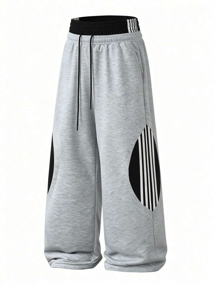 Manfinity Roghcode Men's Drawstring Waist Colorblock Casual Versatile Daily Wear Sweatpants - Grey - View 1