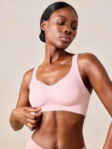 Veilyse Seamless Backless Wireless Thin Adjustable Strap Bra, Lingerie - Pink - View 8