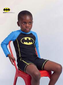 Maija Kids BATMAN X SHEIN 兒童小男孩春夏修身長袖拼色連身泳衣 白色 - 彩色 - 查看 2