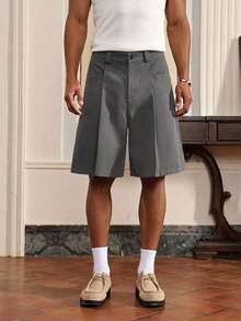 SWAVVY Men's Woven Casual Loose Solid Color Shorts - Dark Grey - View 3