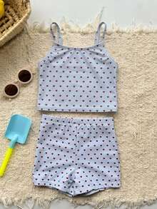DAZY Young Girl Summer Beach All-Over Print Tankini And Shorts Two-Piece Swimsuit Set - Blue - View 2