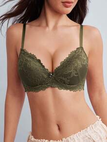 Elorette 1 Pc Lace Wireless Lingerie Bra For Women - Green - View 5