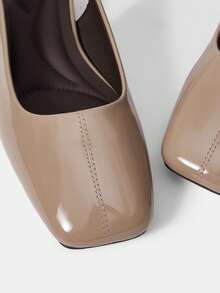 Mnmlis Patent Leather Back Strap Dark Brown Square Toe Thick Heel Women's Shoes Fall Shoes - nude - View 3