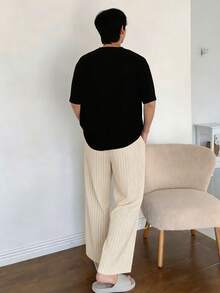 DAZY 男士字母印花T恤和条纹裤配套休闲家居服套装，春夏款 - 彩色 - 查看 3