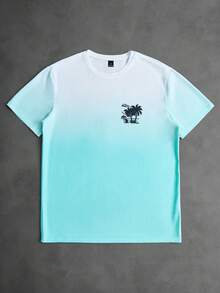 Manfinity RSRT Men Palm Tree Printed Short Sleeve Casual Vacation T-Shirt, For Going Out, For Husband Beach Wear Men, Holiday - Mint Green - View 4