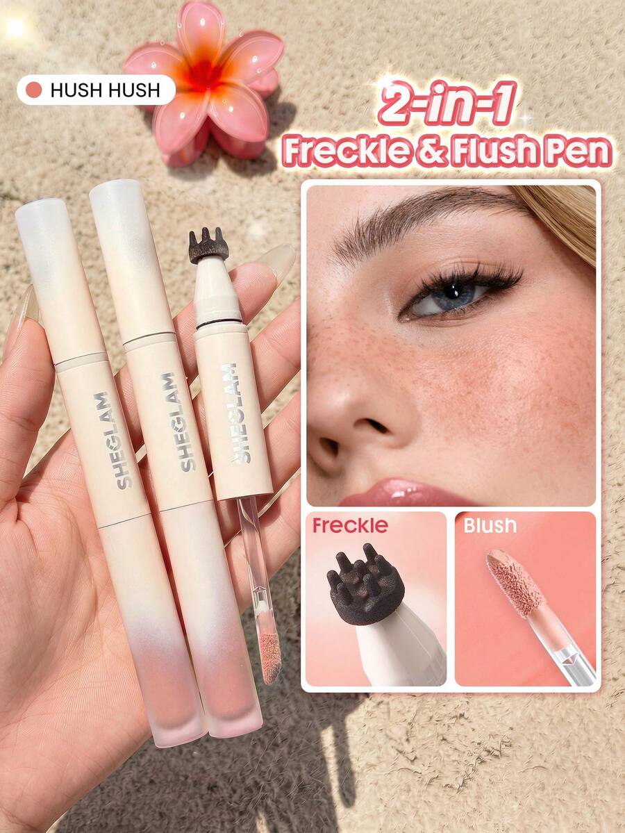 SHEGLAM Sunspell Penna per Lentiggini e Guance-Hush hush Timbro Penna Lentiggini Tinta Liquida Blush Liscio Lunga Durata Anti-Sbavatura Anti-Sudore Combo Multiuso - Hush Hush - Visualizzare 1