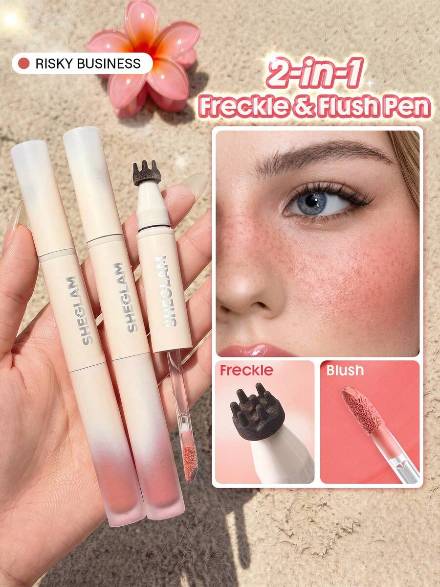 SHEGLAM Sunspell Freckle & Flush Pen-Risky Business Stamp Freckle Pen Tint Liquid Blush Smooth Long-Lasting Smudge-Proof Sweat-Proof Multi-Use Combo Brand Beauty Cosmetic Makeup For Women And Girls - Risky Business - View 1