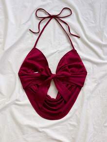 Soleia Women's Burgundy Red Sequin Spaghetti Strap Cowl Neck Starfish Buckle Cropped Camisole Tank Top Beach Vacation Night Club Out Party Summer Sexy - Burgundy - View 2