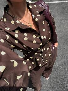 Siren Gaze Spring/Autumn New Brown Polka Dot Waist-Cinching Long Sleeve Blouse For Women - Brown - View 4