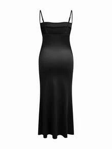 Modmama Maternity Solid Color Pleated Casual Party & Travel Spaghetti Strap Dress - Black - View 2