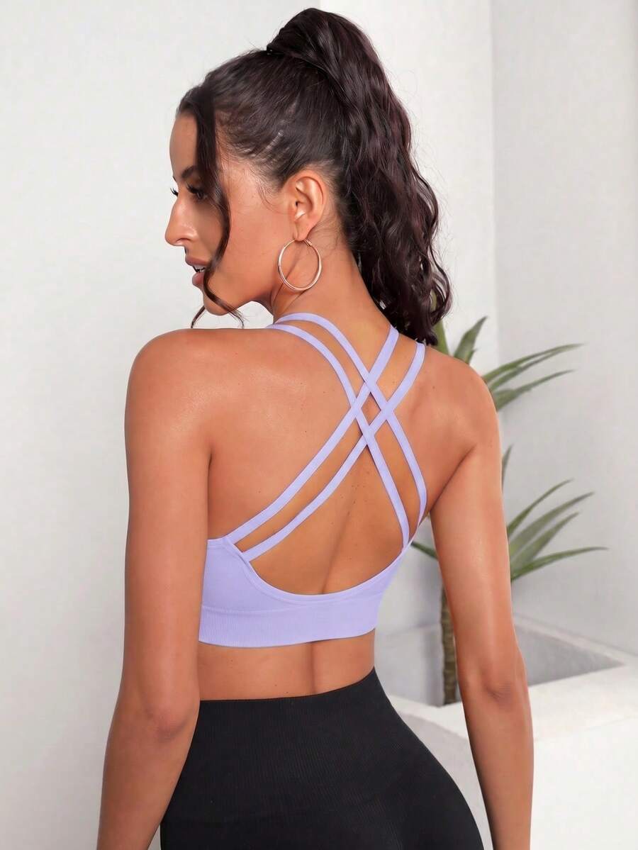 Slayform Minimalist Solid Color Seamless High Elasticity Sports Bra - Lilac Purple - View 1