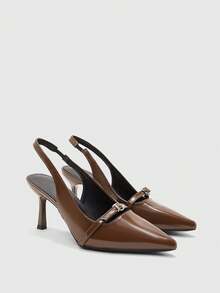 CUCCOO BIZCHIC Brown Pointed Stiletto Slingback Word With Buckle High Heel Shoes Commuting Fashion Simple Versatile Banquet Shoes Party Women's Shoes - Coffee Brown 1 - View 7