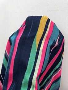 EMERY ROSE Plus Size Women's Round Neck Striped Colorblock Casual Everyday Dress - Multicolor - View 7