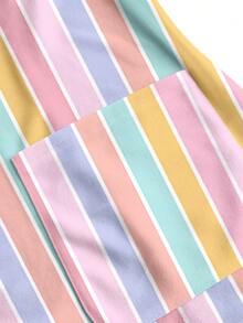 PopScrub Women's Round Neck Short Sleeve Colorful Striped Print Pattern Top - Multicolor - View 4