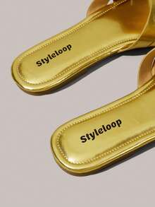Styleloop 女款經典簡約時尚平底涼鞋，編織設計，棕色，適合春/夏、海灘、度假、旅行度假穿搭旅行必備夏季鞋款 - 金色PU - 查看 4