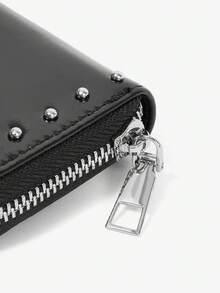 Viva Strut 1pc Women's Fashionable Personalized Spice Girl Punk Y2K Street Black Imitation Leather Rivet Short Wallet, Change Bag, Portable Wallet, Suitable For Daily, Travel And Shopping Use - Black - View 5