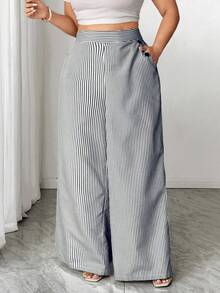 SHEIN Tall CURVE Plus Size Women's New Korean Style Exquisite Elegant Autumn Fashion Minimalist White Linen Pants, High Waist Slimming Straight Leg Trousers Cruise - Multicolor - View 3
