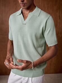 AKNOTIC Men's Casual Summer Vacation & Commute Solid Color Short Sleeve Knit Top, Father's Day Gifts - Mint Green - View 3