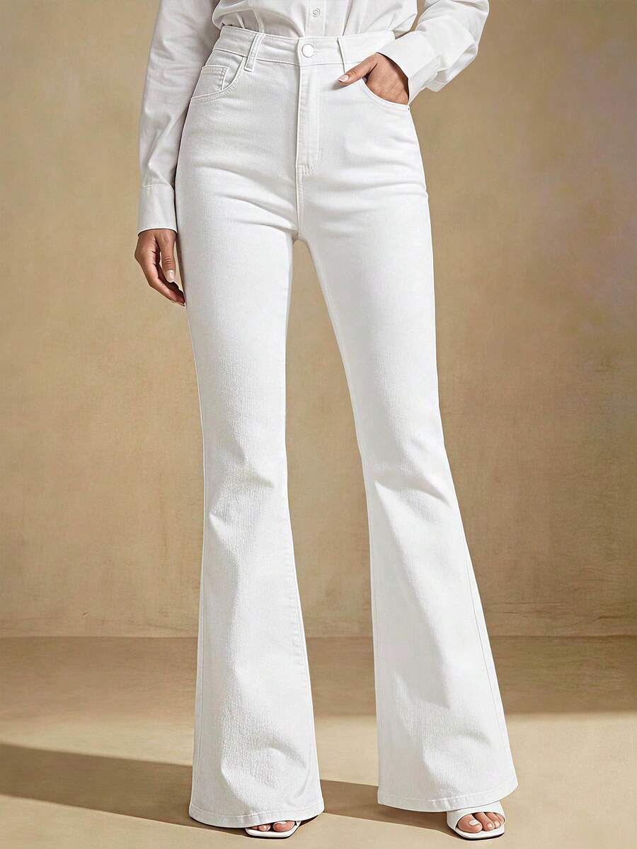 Selenza Women's Pocket Flare Casual Versatile Denim Jeans - White - View 1
