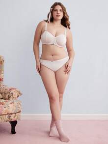 Elorette Conjunto de lencería de 2 piezas blanco con aro, cómodo, tipo balconette, de gran soporte, push-up, levantador, minimalista, para uso diario, casual y cómodo, sujetador + bragas, talla grande - Blanco - Ver 3