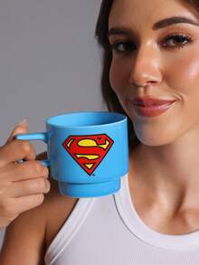 SUPERMAN X SHEIN 1PC12.7oz/375ml Stackable Cartoon Pattern Printed Mug, Cold And Heat Resistant, Can Be Used In Microwave Ovens And Dishwashers, Suitable For Water, Milk, Juice, Coffee - Blue - View 2