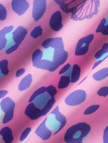 SHEIN Set Baju Renang Anak Perempuan Motif Leopard & Kupu-kupu, Motif Hewan, untuk Anak Perempuan Usia 7 hingga 10 Tahun, Set Bikini untuk Anak Perempuan yang Lucu - Purple - View 5