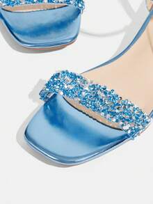 CUCCOO TILAWA Women's Fashion Crystal Glass Rhinestone Decorated High Heel Sandals For Outdoor Events And Parties, Spring Shoes, Spring Break Easter Prom Heels - Dusty Blue - View 6