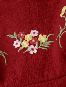 Skyraze Embroidered Shell Sleeve Square Neck Fashion Mini Dress - Red - View 6