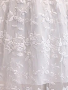女童白色網紗花瓣刺繡正式洋裝，輕盈柔軟面料，適合春夏季、度假、畢業、返校、婚禮季、舞會與正式場合 - 白色 - 查看 8