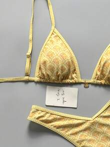 Swim Mod Springbreak 女式夏季花卉印花细肩带上衣和高腰比基尼下装海滩装 - 黃色 - 查看 4