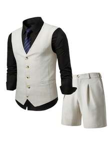 VENTUSAIL Men's Beach Wedding Linen Suit, Light Beige, Summer - Apricot - View 4
