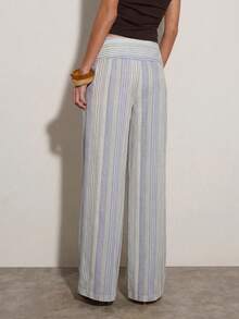 Nöista Women's Striped Straight Leg Loose Casual Versatile Long Pants Beach Blue White Striped Autumn - Multicolor - View 2