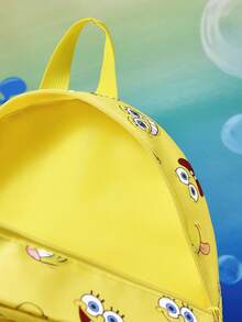 SpongeBob SquarePants | SHEIN 1 個卡通角色圖案印花聚酯纖維背包，可調節肩帶，適合學生、男士、女士，適用於學校、戶外遠足、休閒健行、旅行、通勤，海綿 - 黃色 - 查看 9
