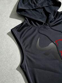 RISE LYT Men's Bull Head Print Drawstring Hooded Sports Tank Top - Black - View 5