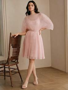 Anewsta Elegant Dress, Summer Vacation Dress, Short Pleated Dusty Pink Dress Party - Pink - View 6