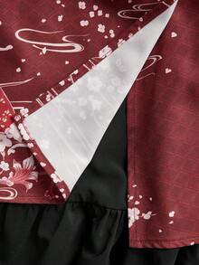 Irokai 女款花卉印花蕾絲拼接收腰長袖浴袍，不含風扇 - 彩色 - 查看 6