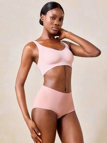 Veilyse Seamless Backless Wireless Thin Adjustable Strap Bra, Lingerie - Pink - View 6