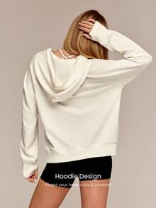 GLOWMODE Modal Silk Touch Oversized Long Sleeve Half-Zip Sweatshirt  Spring Summer - White - View 2