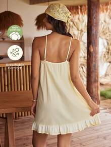 Lullawish Bohemian Pure Cotton Spaghetti Strap Nightgown - Yellow - View 2