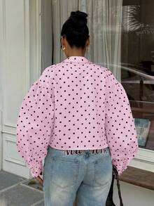 Muchica Light Pink Polka Dot Casual Versatile Commute Date Plus Size Jacket, Spring/Summer - Baby Pink - View 2