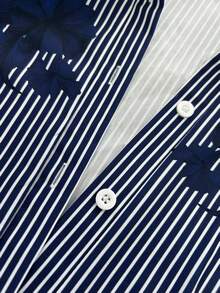 Elenzga Abito-blusa estivo da donna taglie forti, elegante e casual, stile europeo & americano da pendolare, con maniche a volant, vita stretta, gonna a trapezio, fiocco arricciato, vintage e glamour, adatto per festival musicali, pendolarismo, shopping - Blu Navy - Visualizzare 5