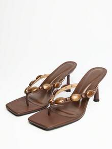 MUSERA Perspex Asymmetric Wedged Sandals Spring Summer Holiday Ibizia Festival Tropic Vacation Desiree - Coffee Brown - View 1