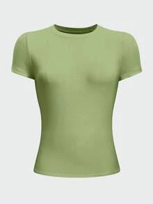 SHEIN Women's Solid Color Slim Fit Round Neck T-Shirt - Multicolor - View 3