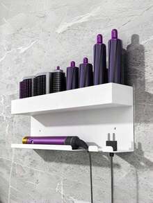 1pc Large Capacity Carbon Steel Wall Mount Holder For Hair Dryer Curling Iron Rustproof No Drilling Self Adhesive Strong Load Bearing Hair Tool Storage Box Bathroom Salon Organizer For Home Hotel Dormitory Travel Black Wall Mounted Hair Dryer Stand - Multicolor - View 9