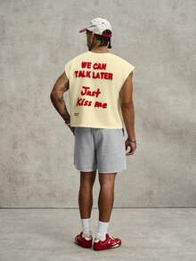 PAVTROS Men's Slogan Towel Embroidery Design Crew Neck Casual Tank Top - Apricot - View 3