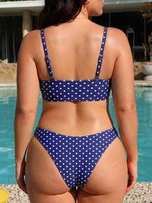 Swim Mod Atasan Baju Renang Ukuran Besar Motif Polkadot Kasual Liburan Pantai Musim Panas Terbaru 2026 - Navy Blue - View 2