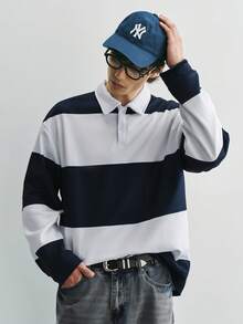 Sonviro 男士半拉链条纹休闲宽松长袖 Polo 衫 男士橄榄球衫 长袖 Polo 衫 男士条纹长袖 Polo 衫 男士长袖 T 恤 橄榄球衫 Polo 衫 街头服饰 老钱风，日常休闲，周末旅行，户外活动，探险旅行，轻松的工作环境或半正式场合，男友/丈夫礼物，周年纪念/生日礼物 派对 夏季 新年 婚礼 情人节 男士长袖 Polo 衫 男士 Polo 衫 长袖条纹男士长袖 - 寶藍色 - 查看 1