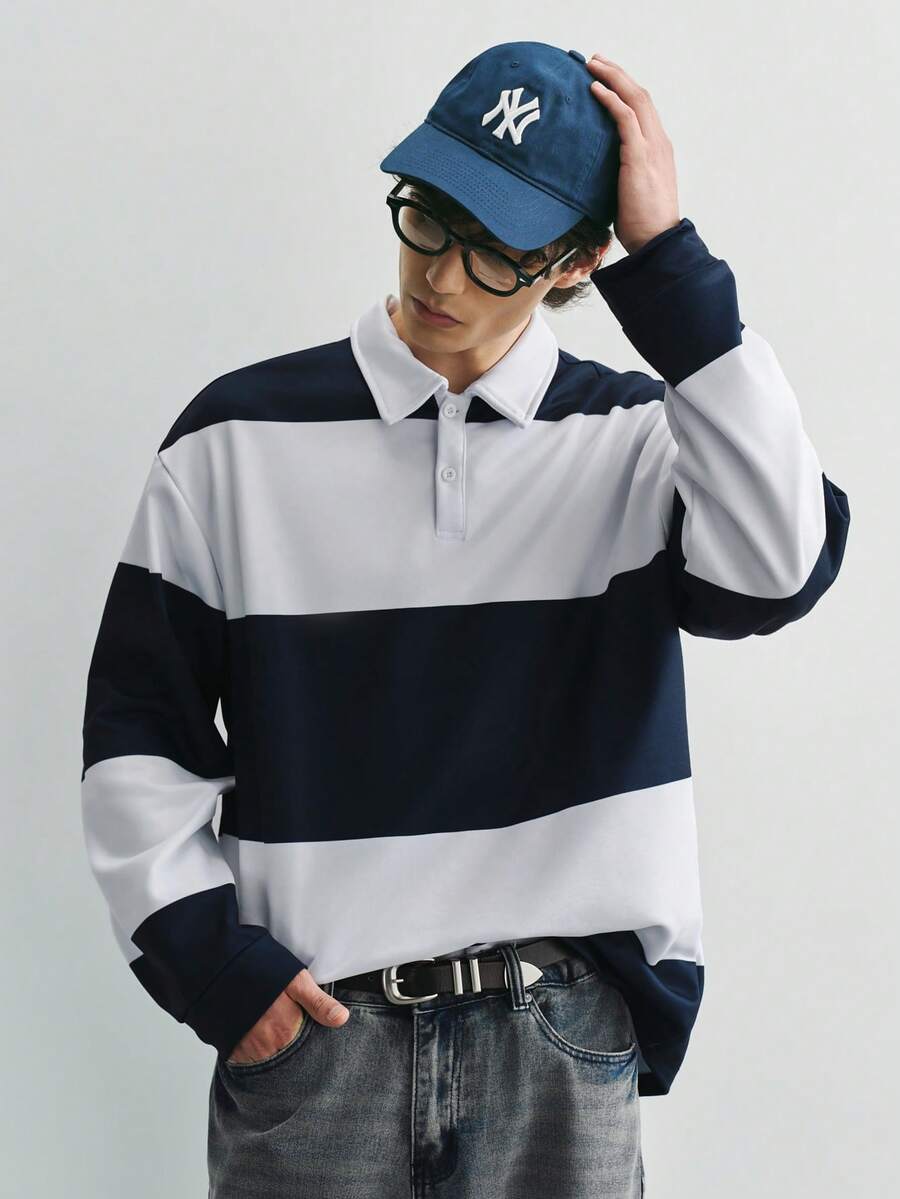 Sonviro 男士半拉链条纹休闲宽松长袖 Polo 衫 男士橄榄球衫 长袖 Polo 衫 男士条纹长袖 Polo 衫 男士长袖 T 恤 橄榄球衫 Polo 衫 街头服饰 老钱风,日常休闲,周末旅行,户外活动,探险旅行,轻松的工作环境或半正式场合,男友/丈夫礼物,周年纪念/生日礼物 派对 夏季 新年 婚礼 情人节 男士长袖 Polo 衫 男士 Polo 衫 长袖条纹男士长袖 - 寶藍色 - 查看 1