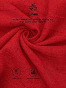 SHEIN LUNE 亚麻面料衬衫领装饰杏色中长连衣裙，适合春夏休闲、通勤、办公室 - 紅色 - 查看 6